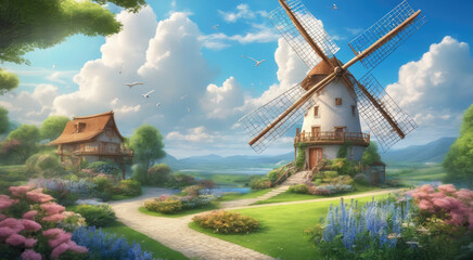 Renewable Energy: Wind Turbine Harnessing Nature's Power at Sunset