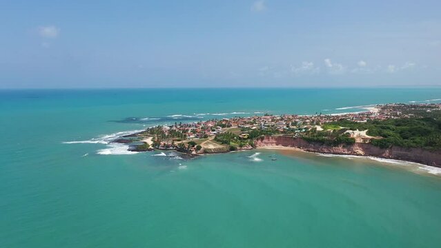 Fantastic aerial view of Dolphins Bay with turquoise waters near Natal, Rio Grande do Norte, Brazil 