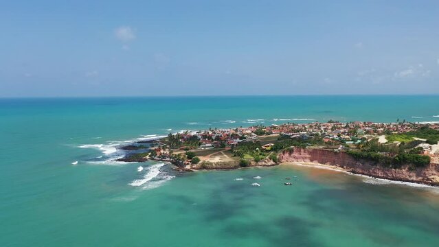Fantastic aerial view of Dolphins Bay with turquoise waters near Natal, Rio Grande do Norte, Brazil 