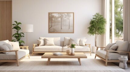 Light living room interior in a Scandinavian style. Generative AI