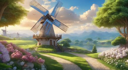 Renewable Energy: Wind Turbine Harnessing Nature's Power at Sunset