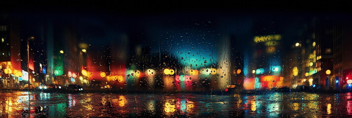 Fototapeta na wymiar evening rain in city ,car traffic blurred light on window,Autumn season ,romantic 