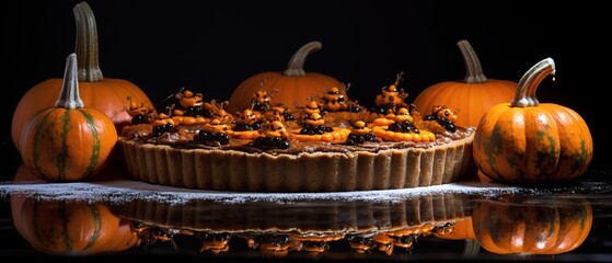 Amazing Close up of a Halloween Tart made with Pumpkins and other Stuff. Professional Photography.