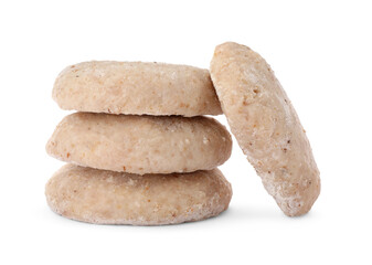 Stack of raw vegan nuggets isolated on white