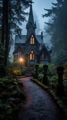 Fototapeta premium Scary Gothic Abandoned House during Halloween Event.
