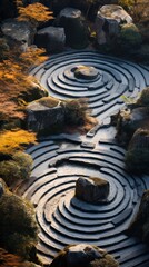 Fototapeta na wymiar top view of the Japanese rock garden, filled with a subtle play of light and shadow. Harmony. 