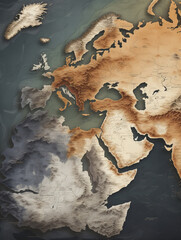 An Illustration of Layered World Maps from Different Eras in Grainy Shades