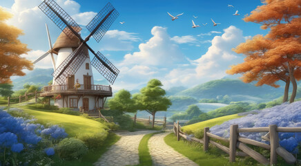 Renewable Energy: Wind Turbine Harnessing Nature's Power at Sunset