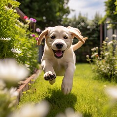 Amazing Shot of a Puppy of Labrador Running towards the Camera.