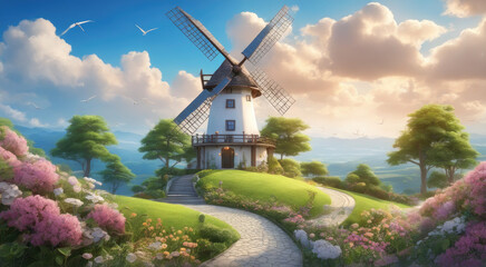 Renewable Energy: Wind Turbine Harnessing Nature's Power at Sunset