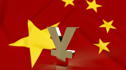 The Gold yuan symbol on china flag for business concept 3d rendering