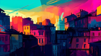 Background of city with Vibrant Clashing Colors.