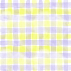 Yellow Purple Gingham Check Hand Drawn Background