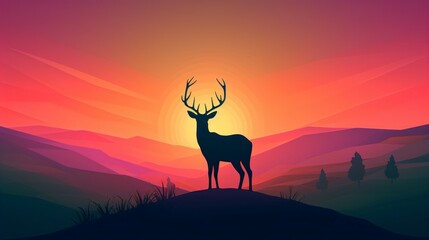 Fototapeta na wymiar Deer Silhouette at Sunset clashing colour background. Generative AI