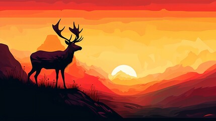 Fototapeta na wymiar Deer Silhouette on Beautiful Sunset Background. Generative AI