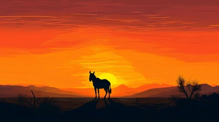 Fototapeta na wymiar Dog Silhouette on Beautiful Sunset Background. Generative AI