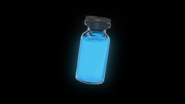 Blue liquid in an ampoule. Bright ampoule on a transparent background. Concept of medicine, vaccination, hypodermic injections.