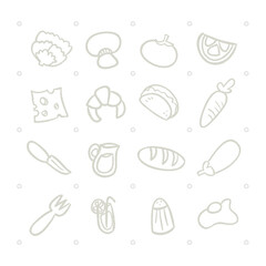 Hand Drawn Minimalist Food Icons, Preparation Of Ingredients For Cooking Line Art, Food Icon Elements