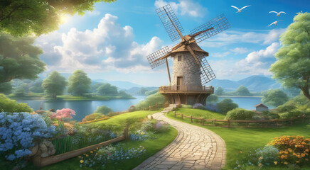 Renewable Energy: Wind Turbine Harnessing Nature's Power at Sunset