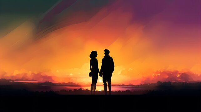 Romantic Sunset Spectrum Clashing Colors Create a Simple Yet Striking Background for a Love-Filled Moment. Generative AI