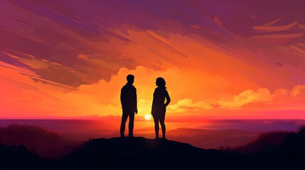 Romantic Sunset Spectrum Clashing Colors Create a Simple Yet Striking Background for a Love-Filled Moment. Generative AI