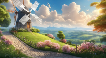 Renewable Energy: Wind Turbine Harnessing Nature's Power at Sunset