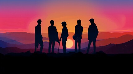 Vibrant Sunset Serenade, Simple Background with Clashing Colors Sets the Stage for The Band. Generative AI