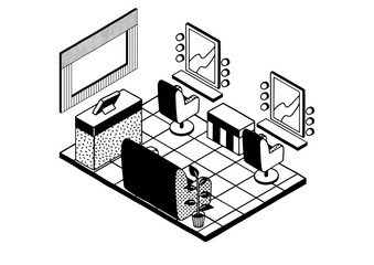 Icon retro buildable Monoline shopping mall barber shop. Illustration vector style.