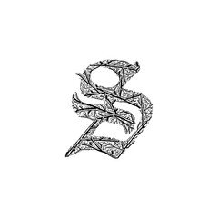 letter S branches hand drawing vector isolated on background.