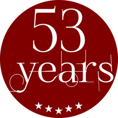 Vibrant Red Circle with 53 Years in Modern Typography