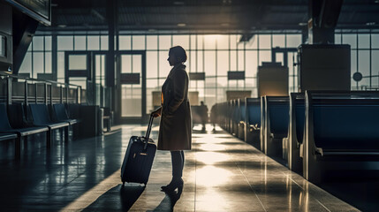 海外出張へ行くため空港のロビーを歩くビジネスウーマン
 - obrazy, fototapety, plakaty