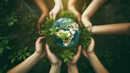 Foto op Aluminium Group of young people holding a globe earth. Generative AI © piai