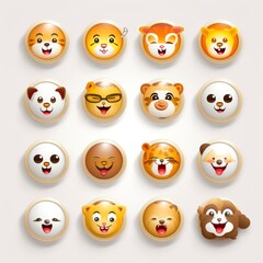 Obraz premium Set of animal faces, face emojis, stickers, emoticons,cartoon funny mascot characters face set