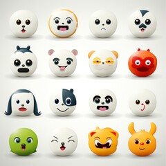 Set of animal faces, face emojis, stickers, emoticons,cartoon funny mascot characters face set