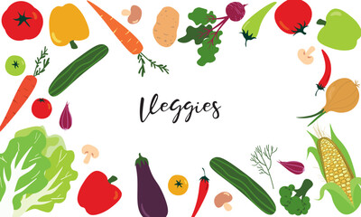 A set of delicious vegetables. Hand drawn vegetables collection, isolated elements, vector design.