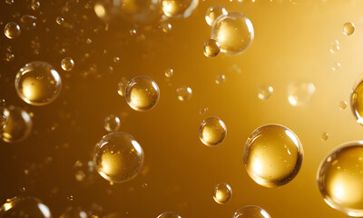 Oil bubbles background bubbling drops of gold liquid. AI generative