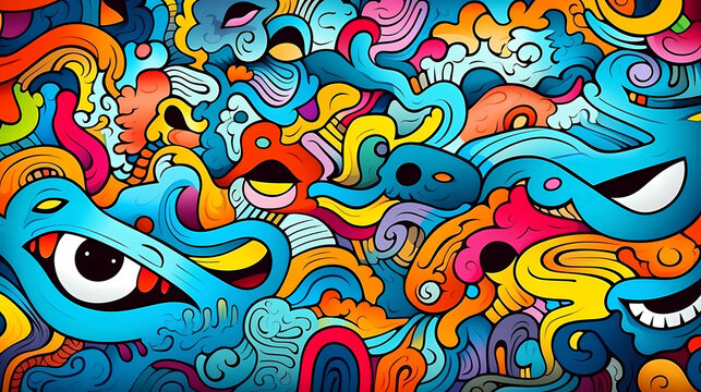 Hand drawn cartoon abstract artistic graffiti background illustration
