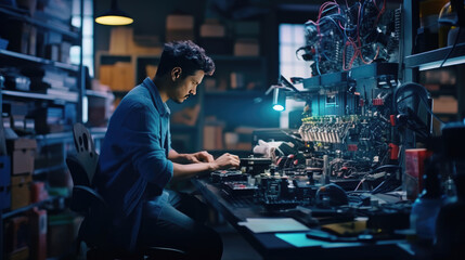 A programmer is operating the latest technology machine