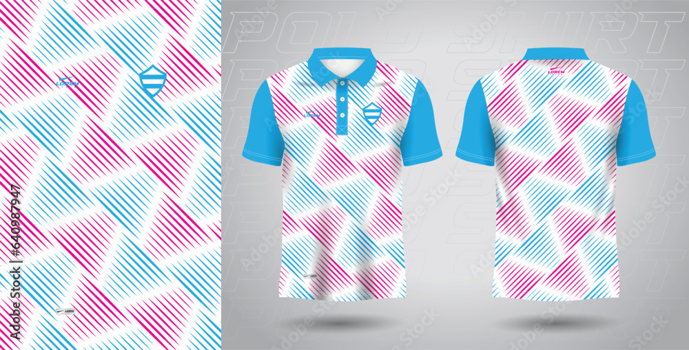 Wall mural blue pink polo sport shirt sublimation jersey template design mockup