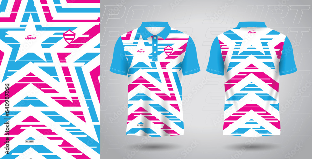 Poster blue pink polo sport shirt sublimation jersey template design mockup