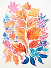 Fototapeta na wymiar A Risograph Illustration of Abstract, Swirling Fall Leaves in Various Stages