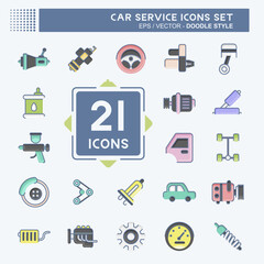 Icon Set Car Service. related to Car Service symbol. Doodle Style. repairin. engine. simple illustration