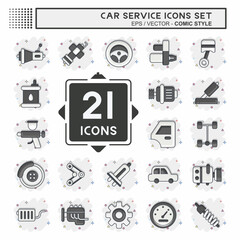 Icon Set Car Service. related to Car Service symbol. Comic Style. repairin. engine. simple illustration