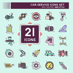 Icon Set Car Service. related to Car Service symbol. MBE Style. repairin. engine. simple illustration