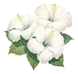 Hand drawing of white Hibiscus flowers isolated.