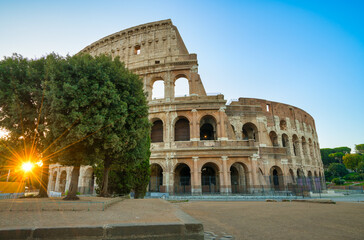 Fototapeta na wymiar Colosseum in Rome at sunrise, Italy, Europe