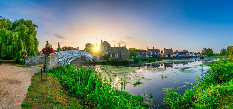 Chinese Bridge sunrise panorama at Godmanchester Cambridgeshire England