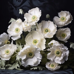 White Poppies Photography Backdrop, Blooming Flowers, Floral Background