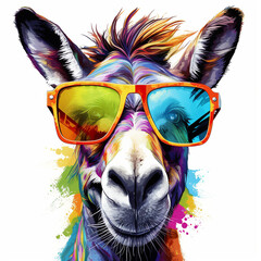 donkey wearing sunglasses in colorful abstract style