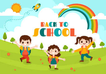 Back to School Vector Illustration with Schools Elements and Learning Equipment for Education Background in Kids Flat Cartoon Hand Drawn Templates